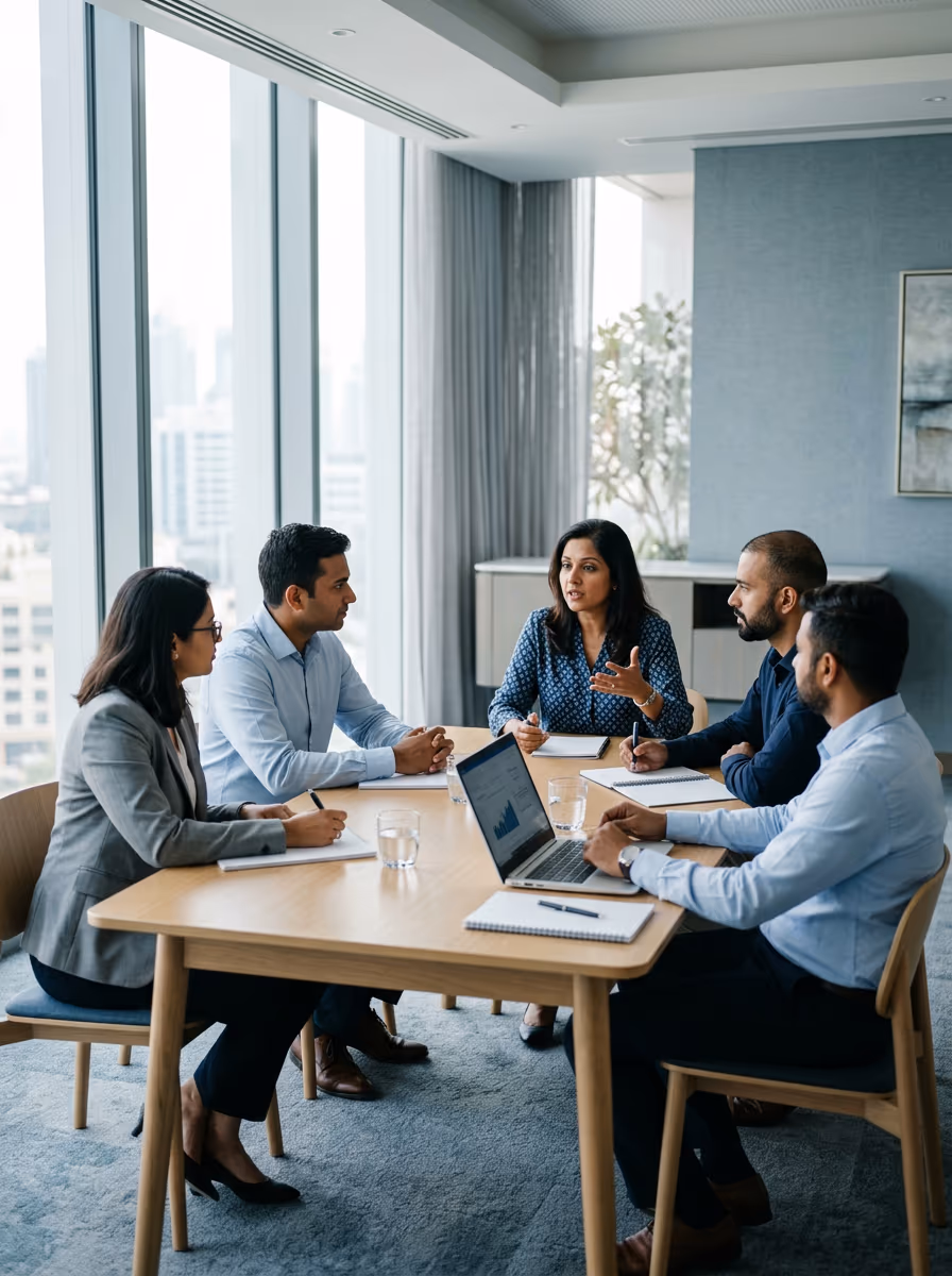 A planning meeting in a hotel meeting room